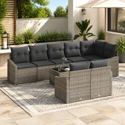 Modular 9-Piece Grey Poly Rattan Garden Sofa Set