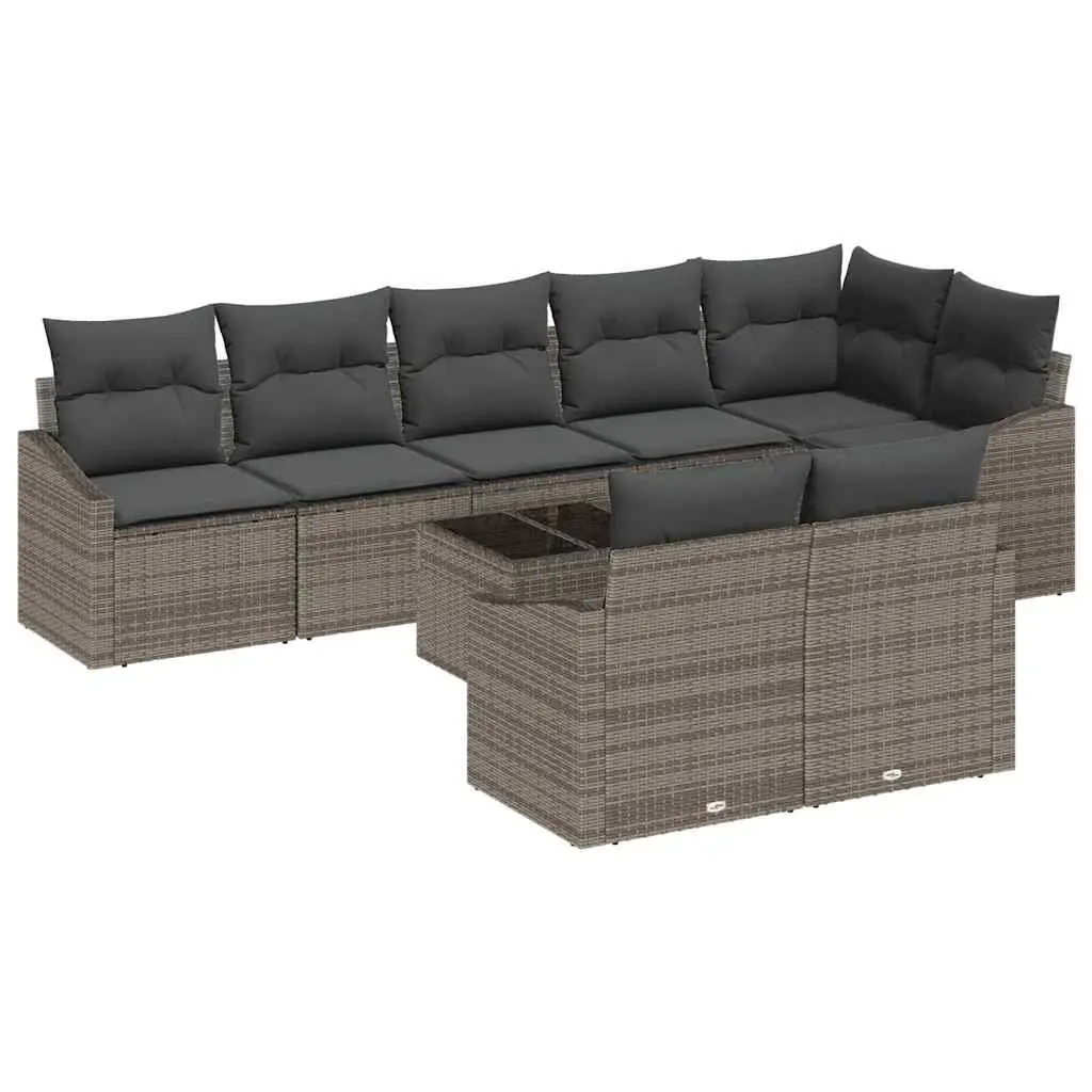 Modular 9-Piece Grey Poly Rattan Garden Sofa Set