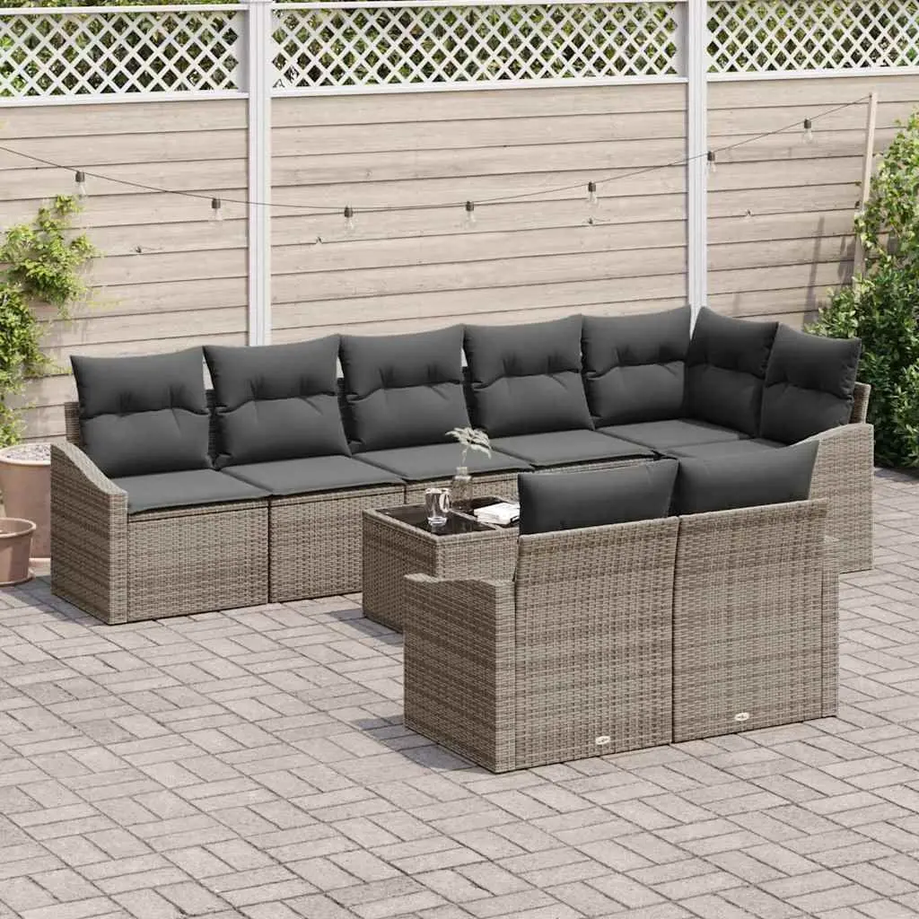 Modular 9-Piece Grey Poly Rattan Garden Sofa Set