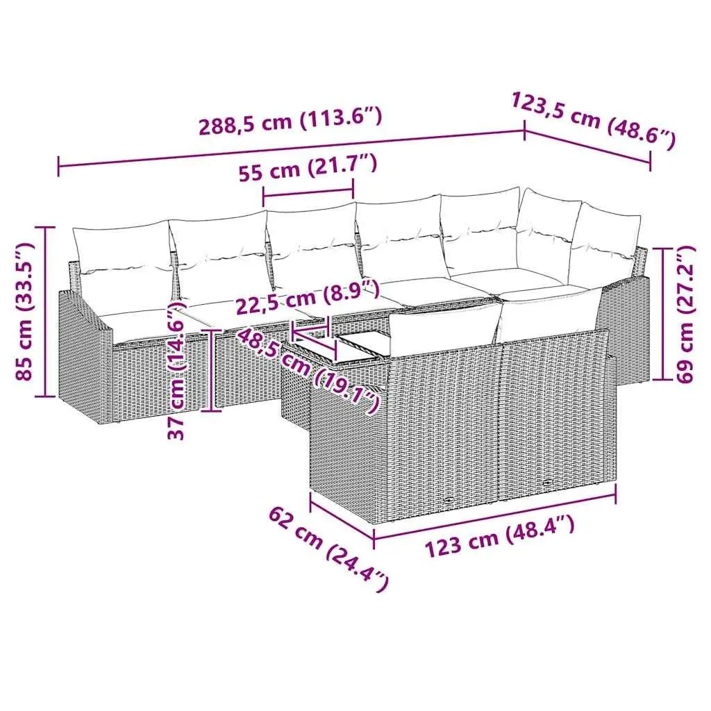 Modular 9-Piece Grey Poly Rattan Garden Sofa Set