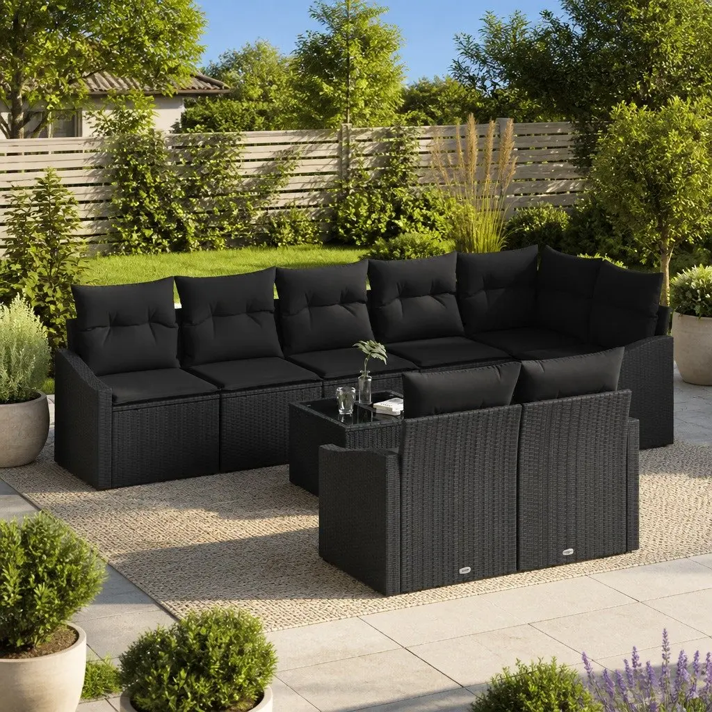 9 Piece Outdoor Garden Sofa Set Poly Rattan Black with Cushions