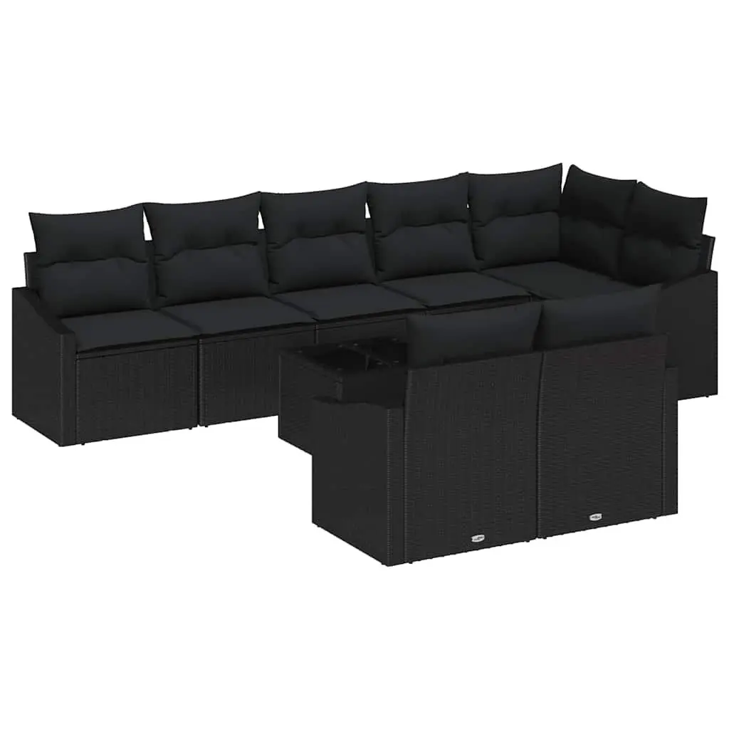 9 Piece Outdoor Garden Sofa Set Poly Rattan Black with Cushions