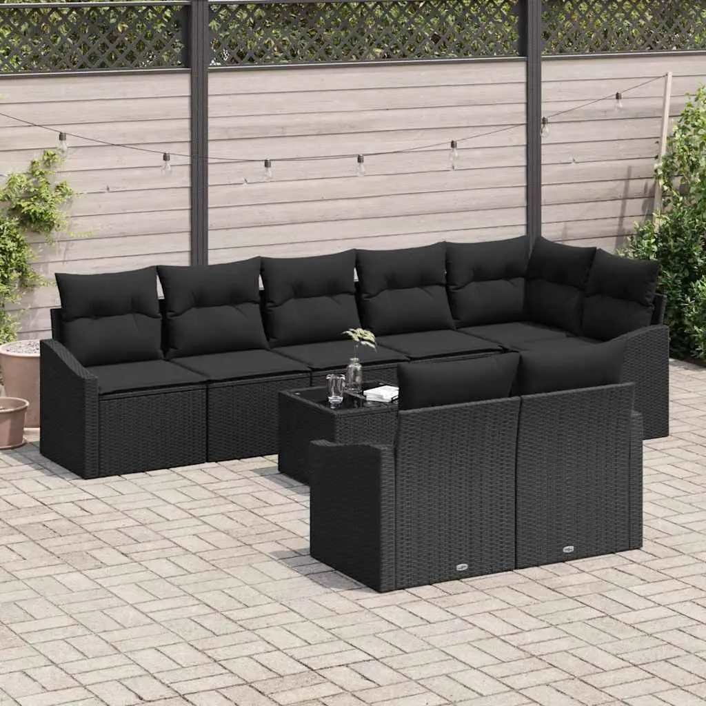 9 Piece Outdoor Garden Sofa Set Poly Rattan Black with Cushions