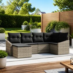 6-Piece Grey Modular Outdoor Sofa Set with Adjustable Table