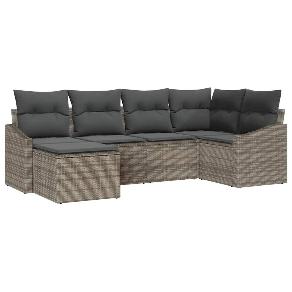 6-Piece Grey Modular Outdoor Sofa Set with Adjustable Table