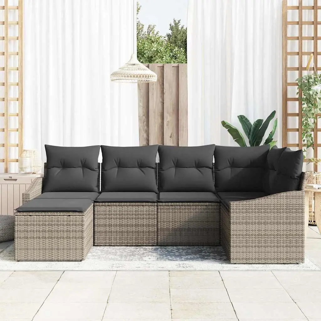 6-Piece Grey Modular Outdoor Sofa Set with Adjustable Table