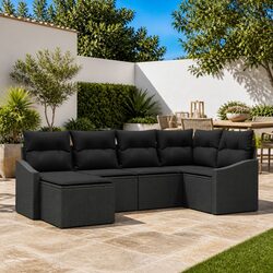 Stylish 6-Piece Black Modular Outdoor Garden Sofa Set