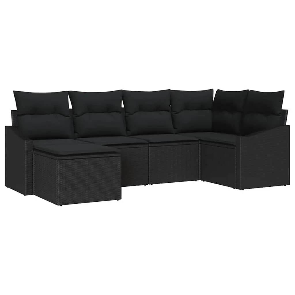 6-Piece Black Modular Outdoor Garden Sofa Set