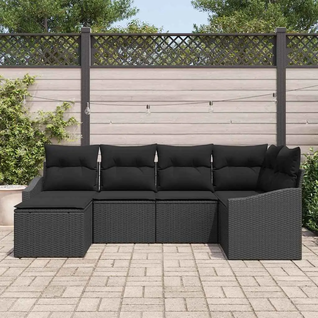 6-Piece Black Modular Outdoor Garden Sofa Set
