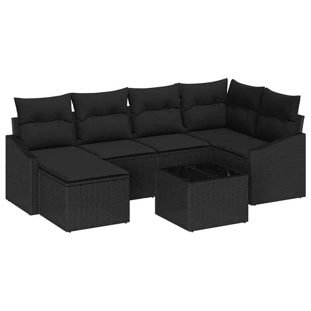 Outdoor Sofa Set Poly Rattan 7 Pieces Black Garden Patio Furniture Modular
