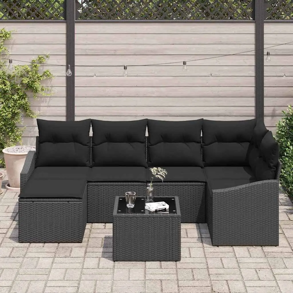 Outdoor Sofa Set Poly Rattan 7 Pieces Black Garden Patio Furniture Modular