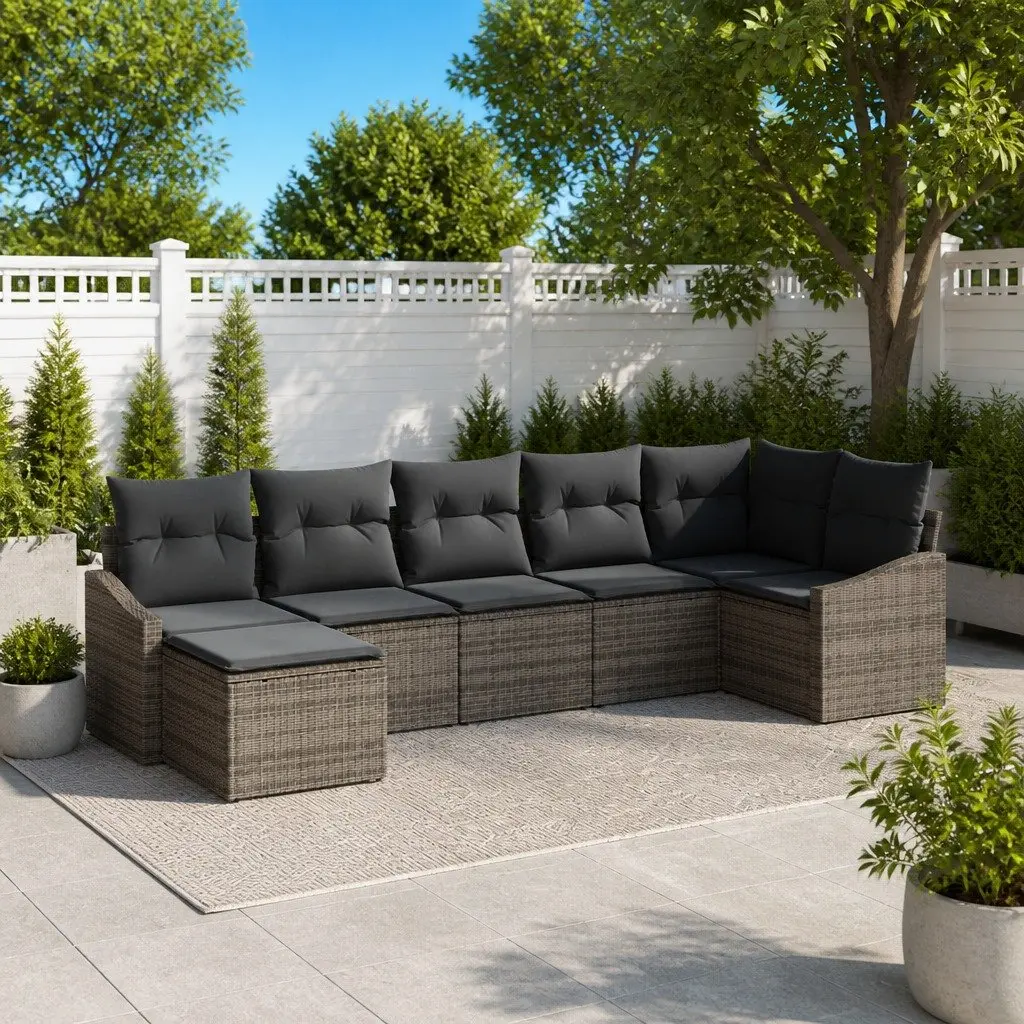 Outdoor Sofa Set Poly Rattan 7 Piece Grey Garden Furniture Patio Lounge Cushion