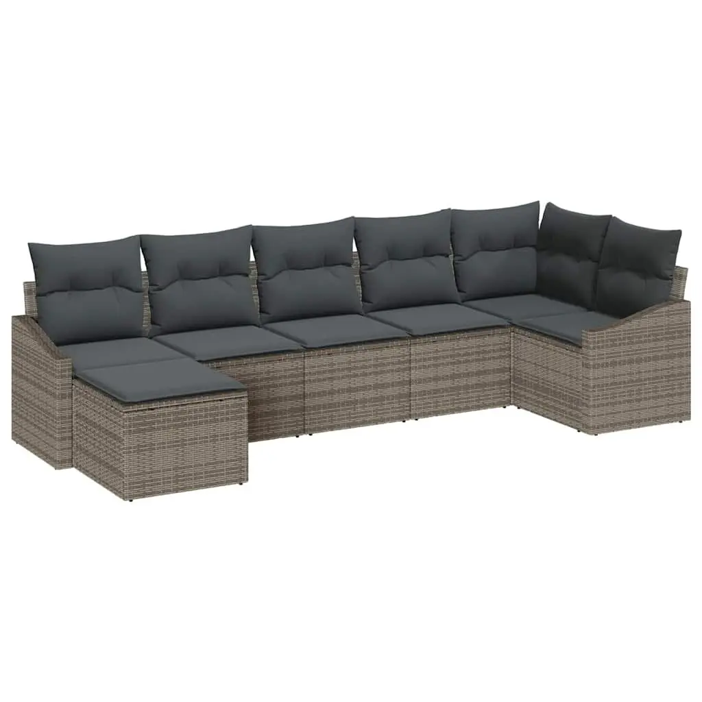 Outdoor Sofa Set Poly Rattan 7 Piece Grey Garden Furniture Patio Lounge Cushion