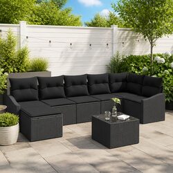 Premium 8-Piece Black Poly Rattan Outdoor Sofa Set