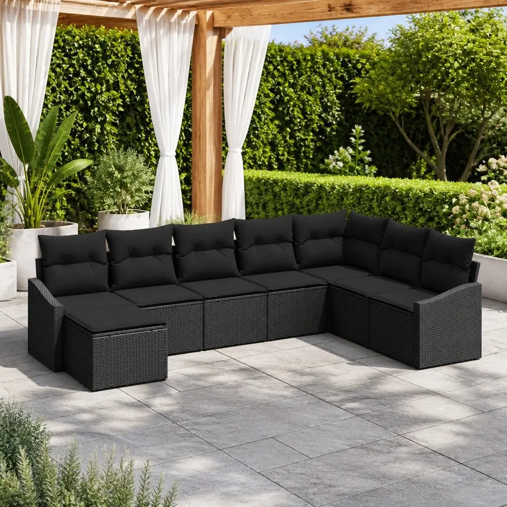 Outdoor Garden Sofa Set Poly Rattan 8 Piece Modular Black