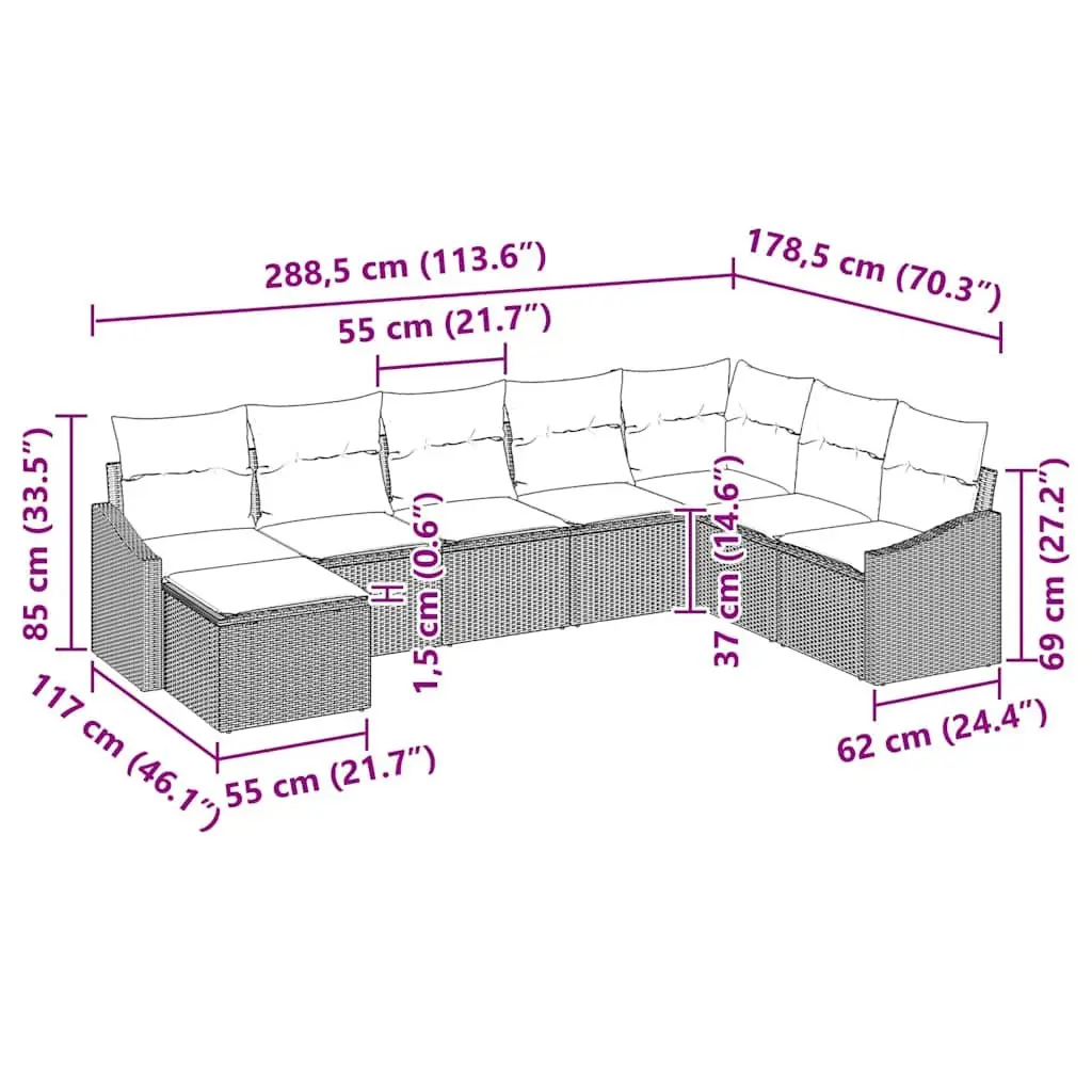 Outdoor Garden Sofa Set Poly Rattan 8 Piece Modular Black