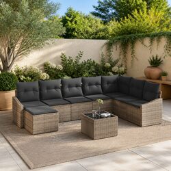 Premium Grey Poly Rattan 9-Piece Outdoor Sofa Set