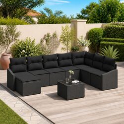 Premium Black Modular Poly Rattan 9-Piece Garden Sofa Set