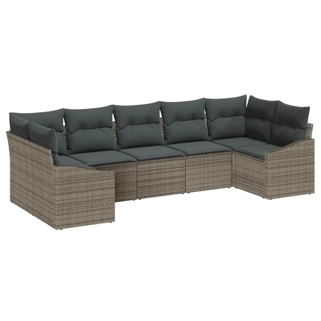 Outdoor Sofa Set Poly Rattan 7 Pieces Grey Garden Furniture with Cushions