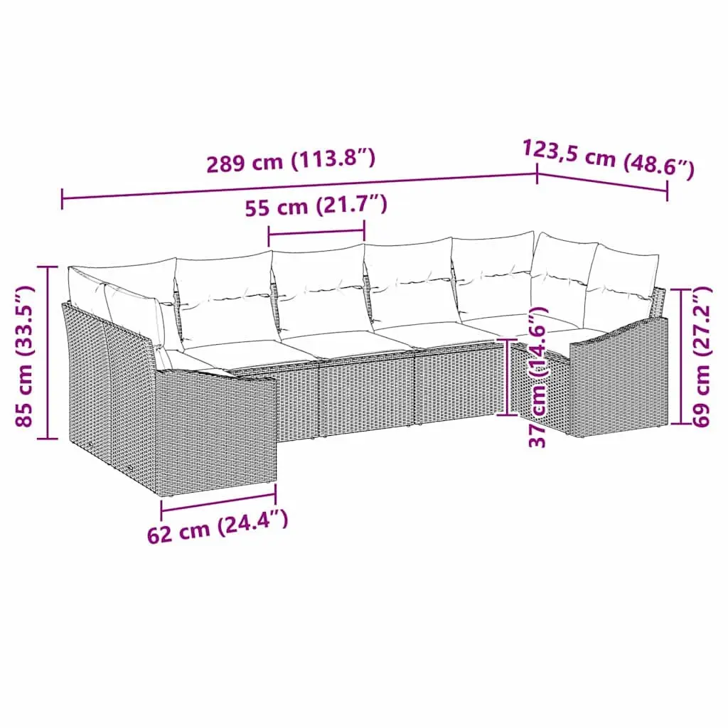 Outdoor Sofa Set Poly Rattan 7 Pieces Grey Garden Furniture with Cushions