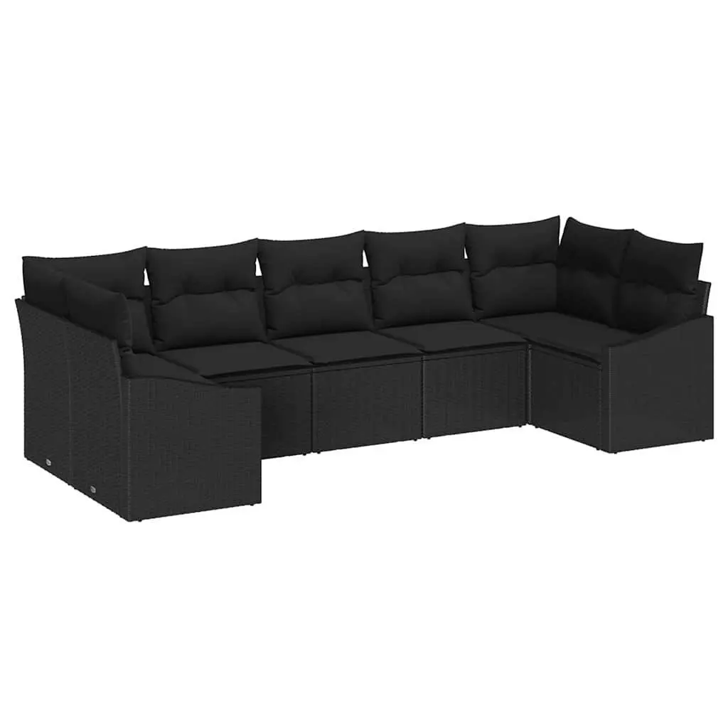 Outdoor Garden Sofa Set Poly Rattan 7 Piece Black with Cushions