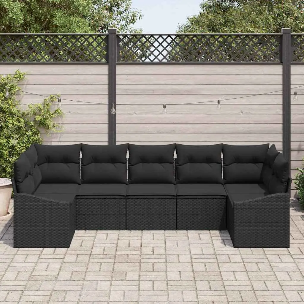 Outdoor Garden Sofa Set Poly Rattan 7 Piece Black with Cushions