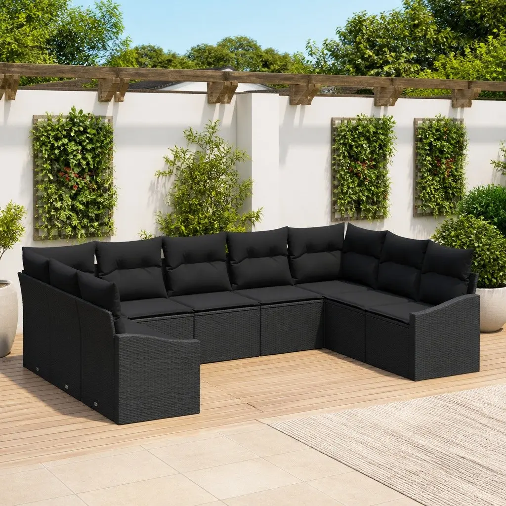 Outdoor Sofa Set Poly Rattan 9 Piece Modular Garden Furniture Black