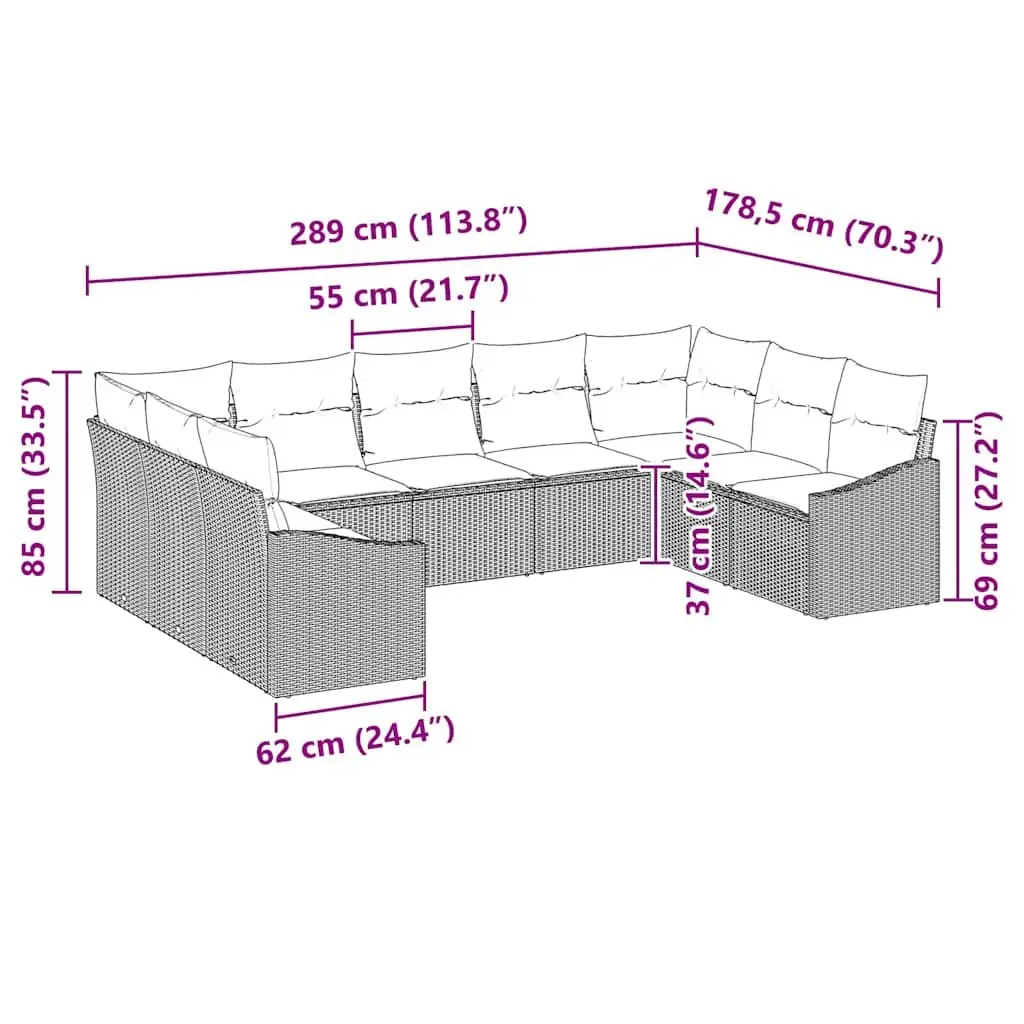 Outdoor Sofa Set Poly Rattan 9 Piece Modular Garden Furniture Black