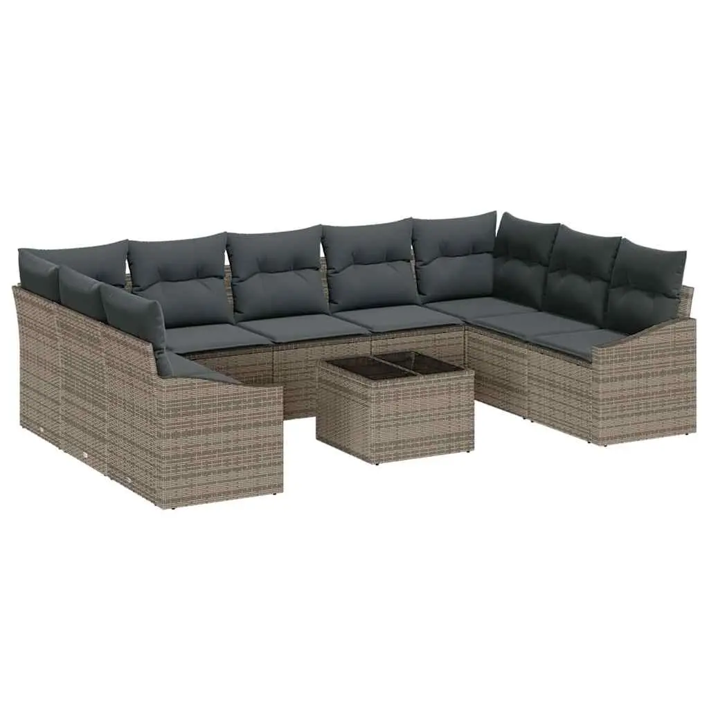 10-Piece Grey Poly Rattan Garden Sofa Set