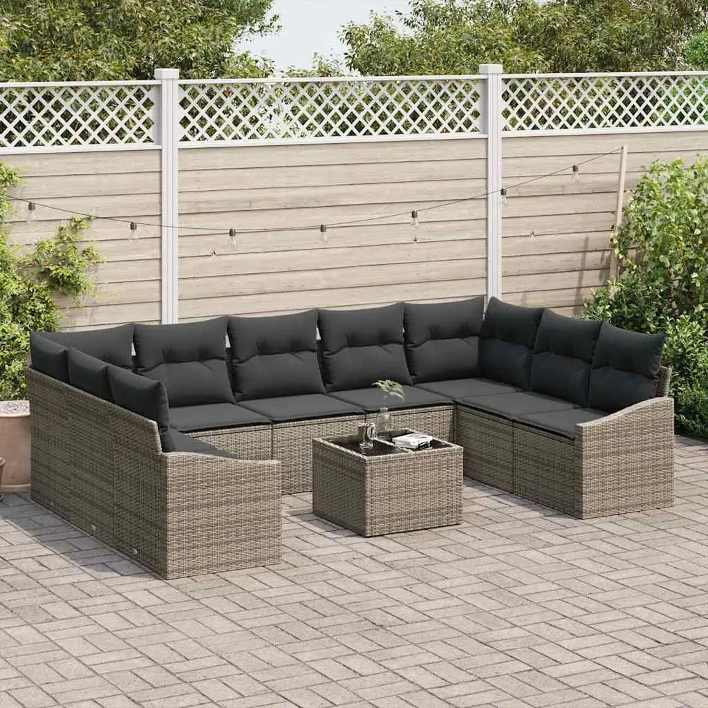 10-Piece Grey Poly Rattan Garden Sofa Set