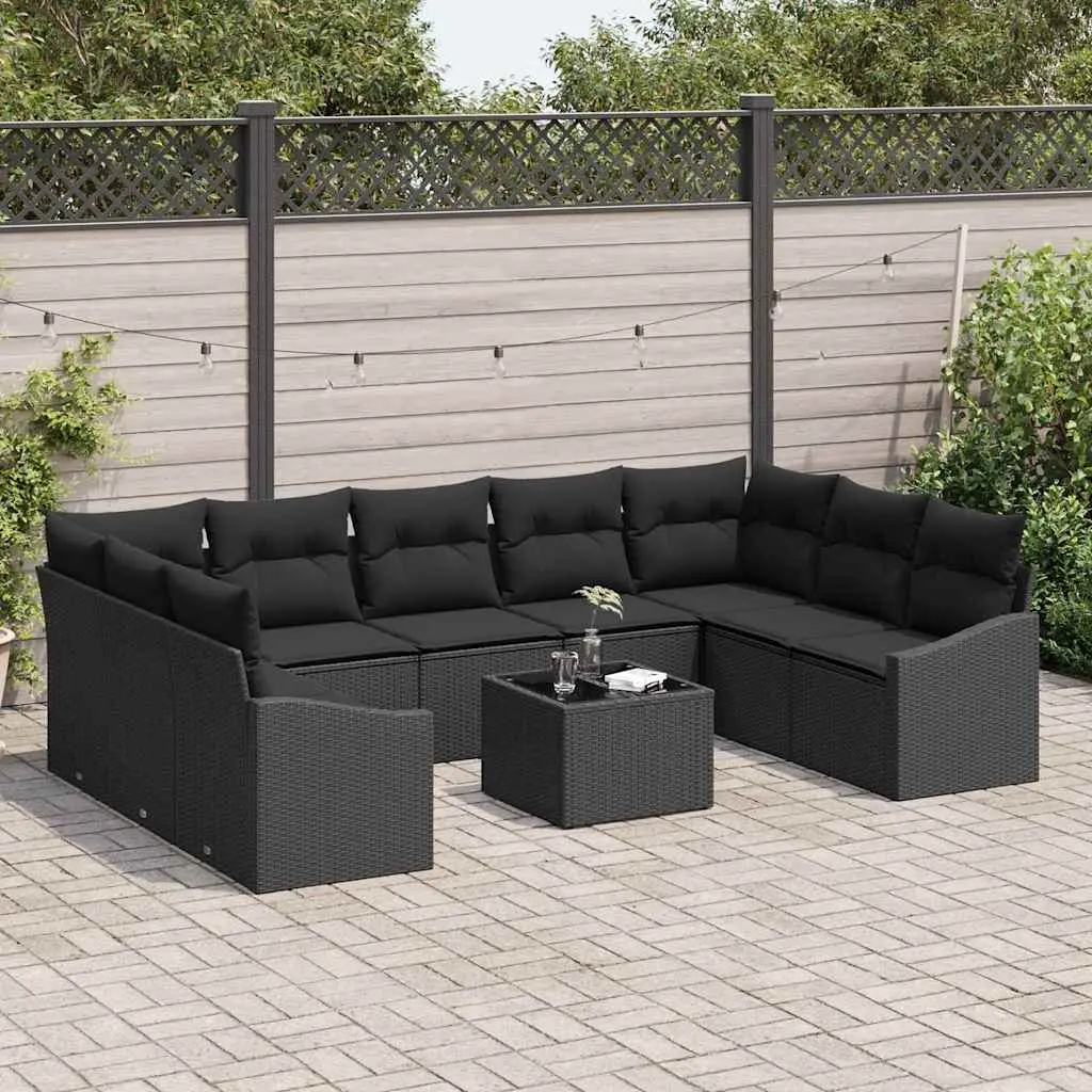 Outdoor Garden Sofa Set 10 Piece Black Poly Rattan Modular Patio Furniture with