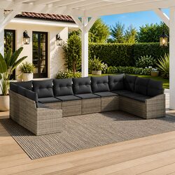Premium 10-Piece Grey Poly Rattan Outdoor Sofa Set