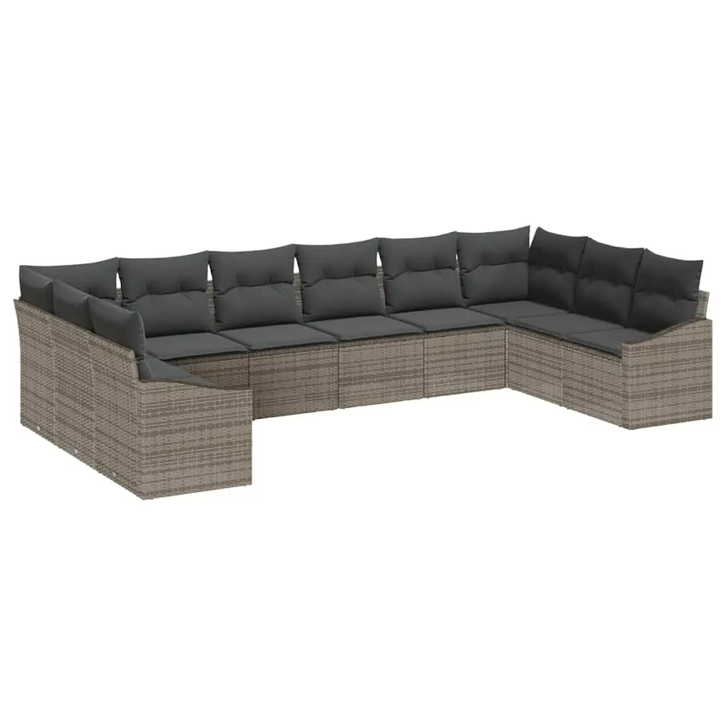 10-Piece Grey Poly Rattan Outdoor Sofa Set