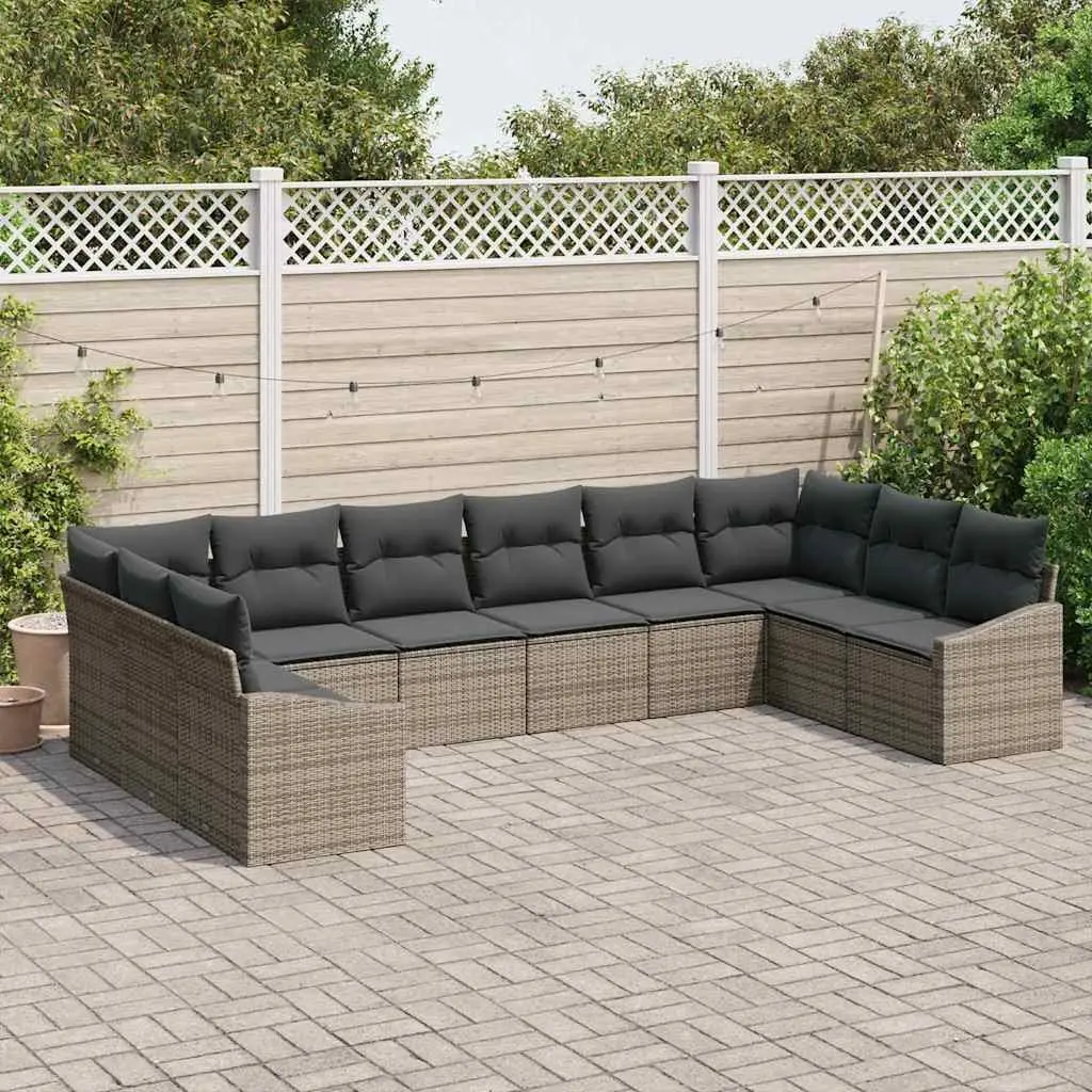 10-Piece Grey Poly Rattan Outdoor Sofa Set