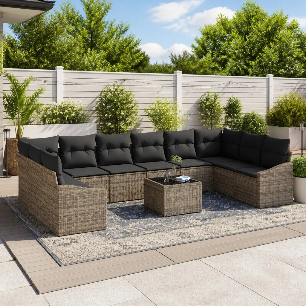 Grey Modular Outdoor Sofa Set 11 Pieces in Poly Rattan