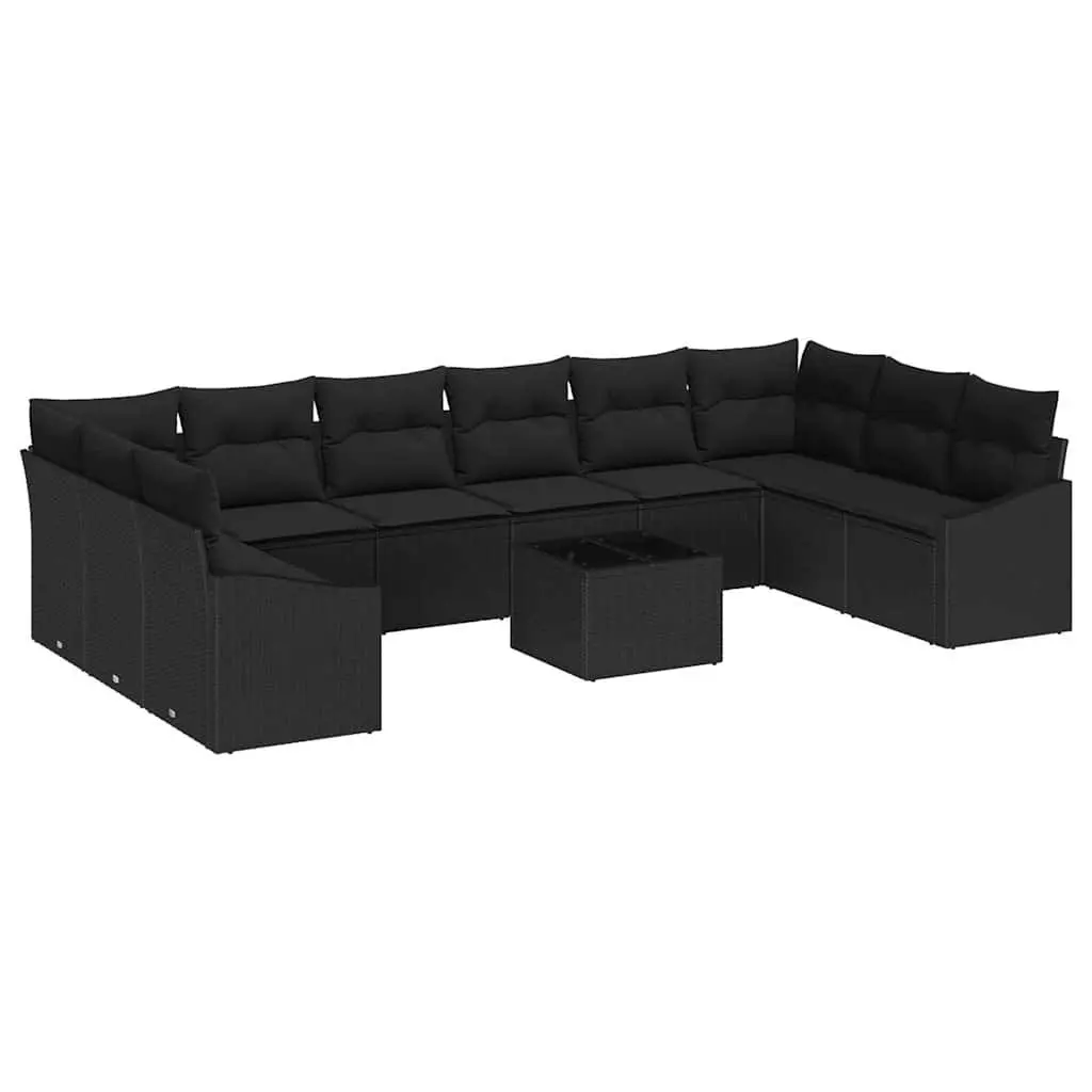 11-Piece Black Poly Rattan Sofa Set