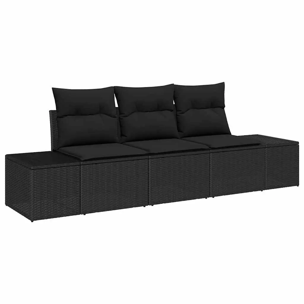 Outdoor Garden Sofa Set 3 Piece Black Poly Rattan Modular Lounge Furniture