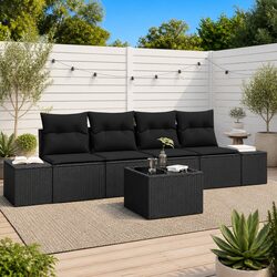 5-Piece Black Poly Rattan Outdoor Sofa Set