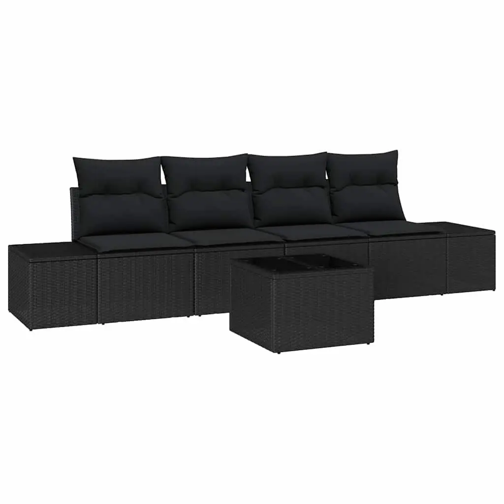 Outdoor Sofa Set Poly Rattan 5 Pieces Black with Cushions