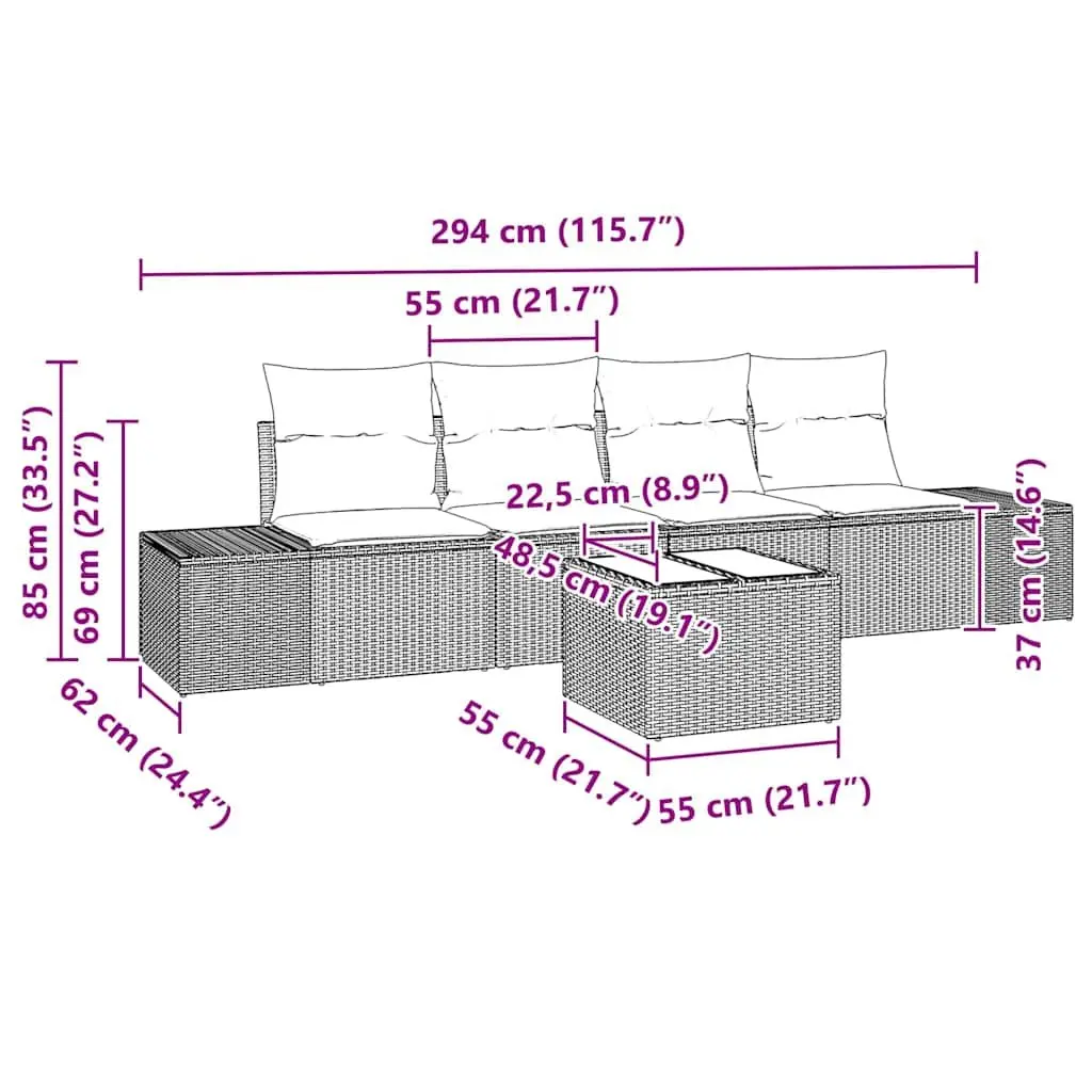 Outdoor Sofa Set Poly Rattan 5 Pieces Black with Cushions