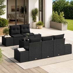 Black Modular Garden Sofa Set with Cushions - Poly Rattan