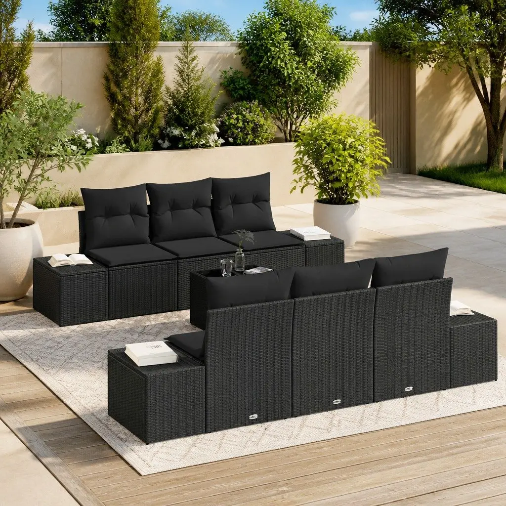 Modular Black Poly Rattan 7 Piece Garden Sofa Set