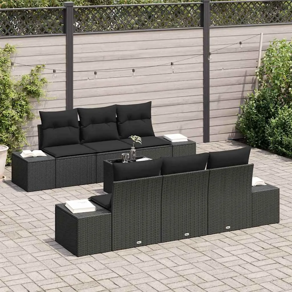 Modular Black Poly Rattan 7 Piece Garden Sofa Set