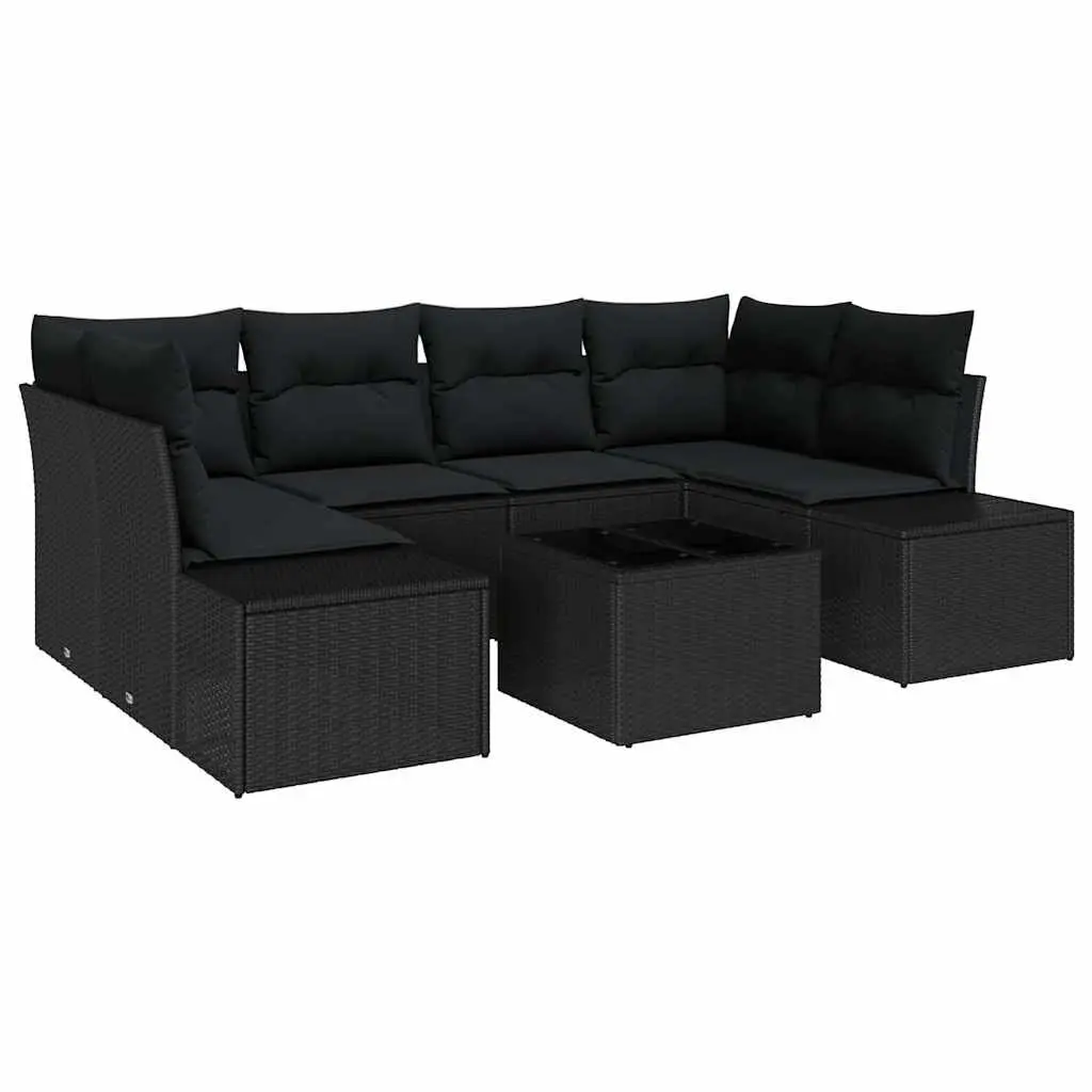 Garden Sofa Set Poly Rattan 7 Piece Outdoor Furniture Black with Cushions