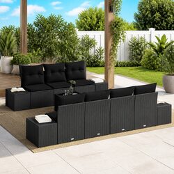Premium 8-Piece Modular Garden Sofa Set in Black Rattan