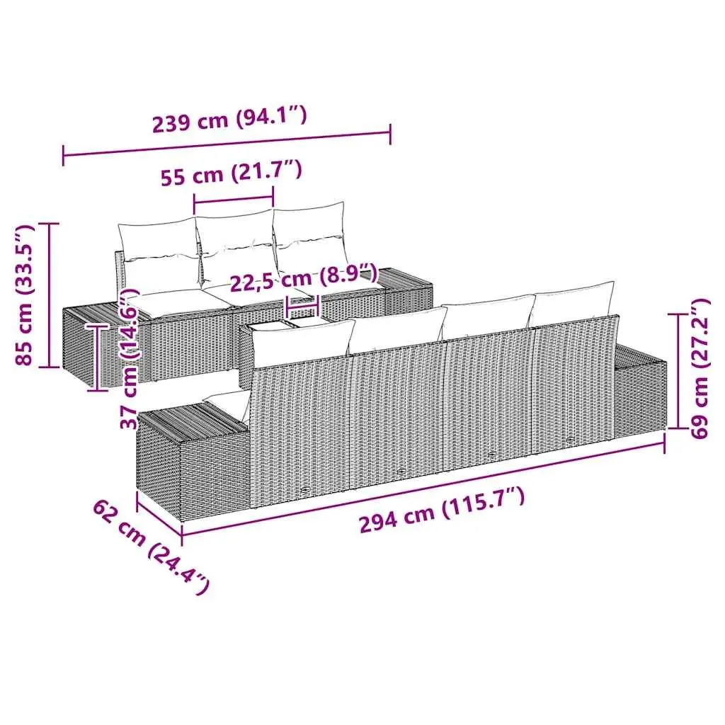 8-Piece Modular Garden Sofa Set in Black Rattan