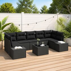 Durable Black Poly Rattan 8-Piece Garden Sofa Set