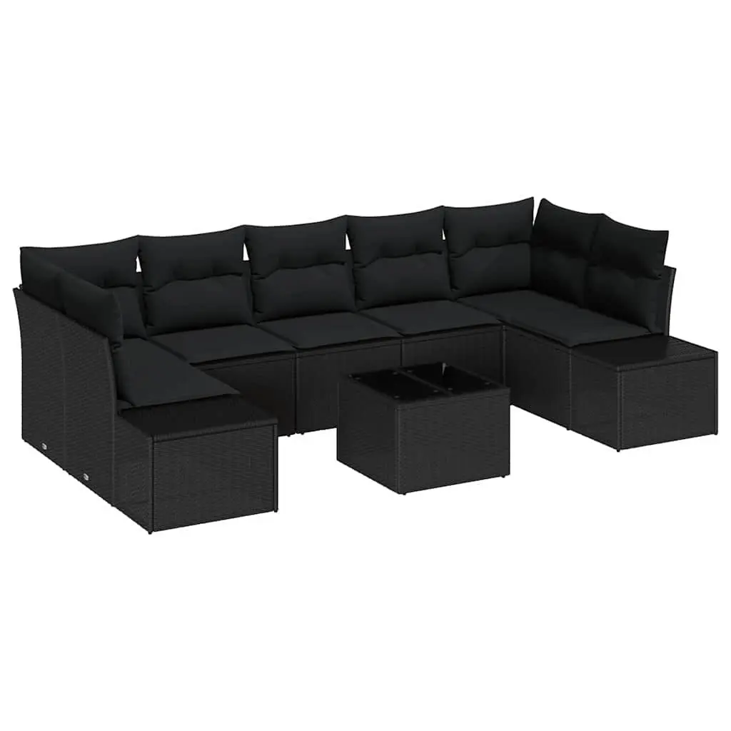 Garden Sofa Set Poly Rattan 8 Pieces Black Outdoor Furniture
