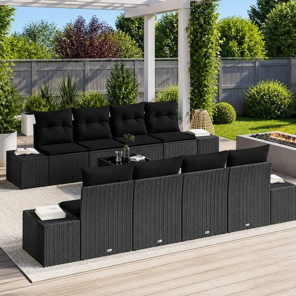 7 Piece Outdoor Garden Sofa Set Modular Poly Rattan Black Patio Furniture