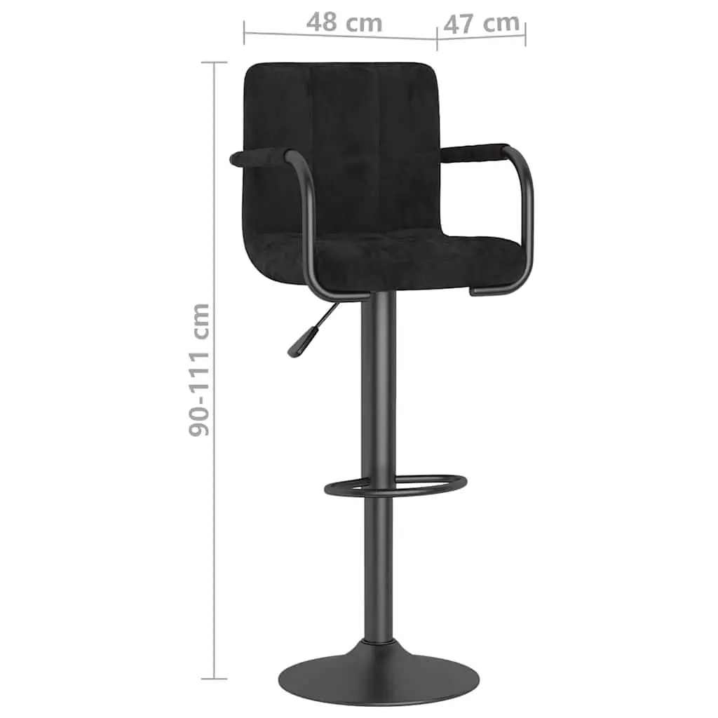 Height Adjustable Black Velvet Bar Stools 2-Pack